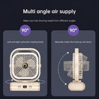 White USB Desk Fan with 2400mAh Rechargeable Battery, 5 Speeds Quiet Table Fan, 90° Oscillation, Small Desktop Fan with Night Light