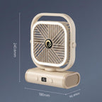 White USB Desk Fan with 2400mAh Rechargeable Battery, 5 Speeds Quiet Table Fan, 90° Oscillation, Small Desktop Fan with Night Light