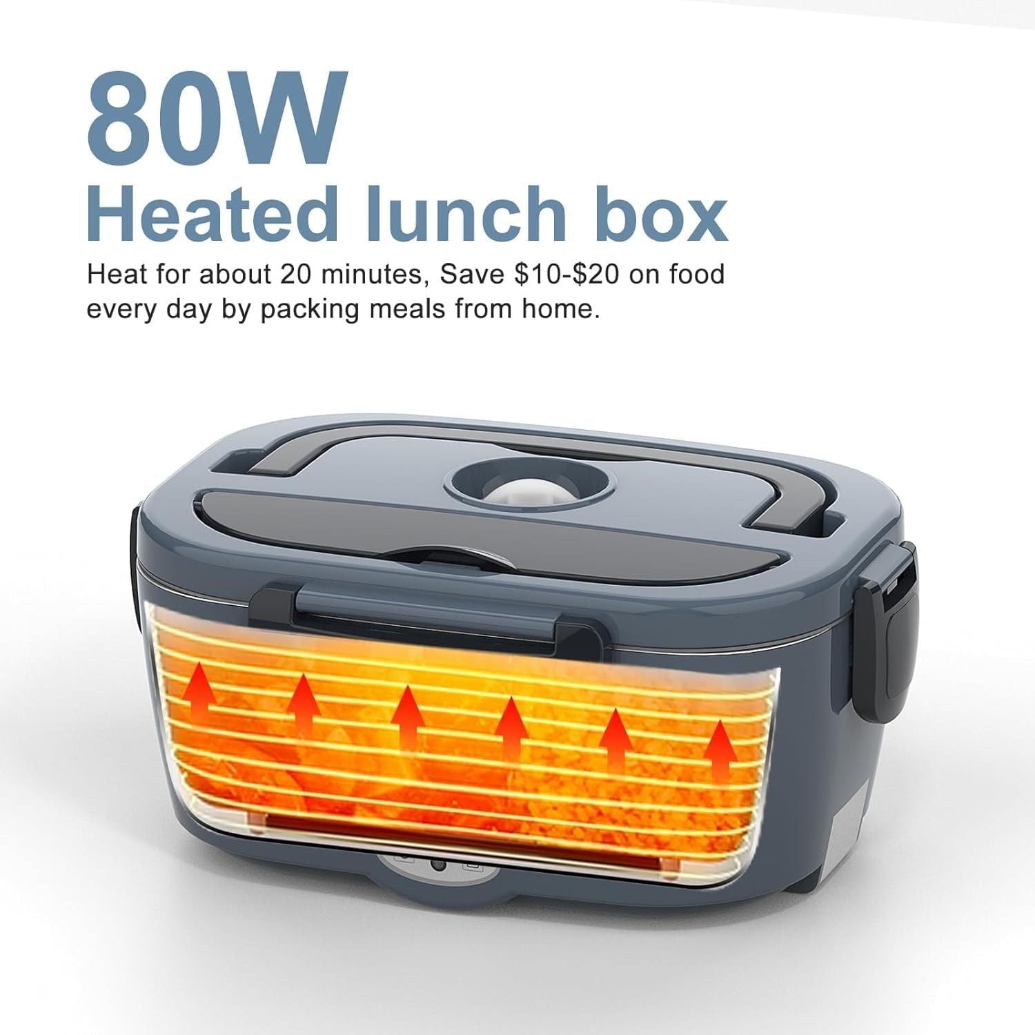 Electric Heated Lunch Box for Men/Women Home 80W Portable Food Warmer with 110V-250V Stainless Steel Leakproof Container for Work Travel Jobsite Camping Christmas White Elephant Gifts