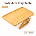 Bamboo Sofa Arm Tray Table, Clip-On Couch Armrest Table for Recliners and Armchairs, TV Dinner, Drink, Snack and Remote Holder, Natural Rectangular, 13 x 9.4 Inch