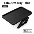 Bamboo Sofa Arm Tray Table, Clip-On Couch Armrest Table for Recliners and Armchairs, TV Dinner, Drink, Snack and Remote Holder, Black Rectangular, 13 x 9.4 Inch