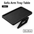 Bamboo Sofa Arm Tray Table, Clip-On Couch Armrest Table for Recliners and Armchairs, TV Dinner, Drink, Snack and Remote Holder, Black Rectangular, 13 x 9.4 Inch