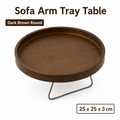 Bamboo Sofa Arm Tray Table for Couch Armrests, Space-Saving TV Dinner, Drink, Snack and Remote Holder, Dark Brown Round, 9.8 x 1.2 Inch
