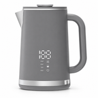 Gray electric kettle, 1.7L stainless steel kettle, 1500W rapid heating, with LED display, adjustable temperature, double-walled anti-scalding design, automatic power-off function, black.