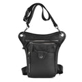Black men's Genuine Leather Outdoor Sporting Hiking Waist Hip Pack Messenger Shoulder Drop Leg Thigh Bag Pouches