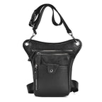 Black men's Genuine Leather Outdoor Sporting Hiking Waist Hip Pack Messenger Shoulder Drop Leg Thigh Bag Pouches