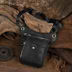 Black men's Genuine Leather Outdoor Sporting Hiking Waist Hip Pack Messenger Shoulder Drop Leg Thigh Bag Pouches