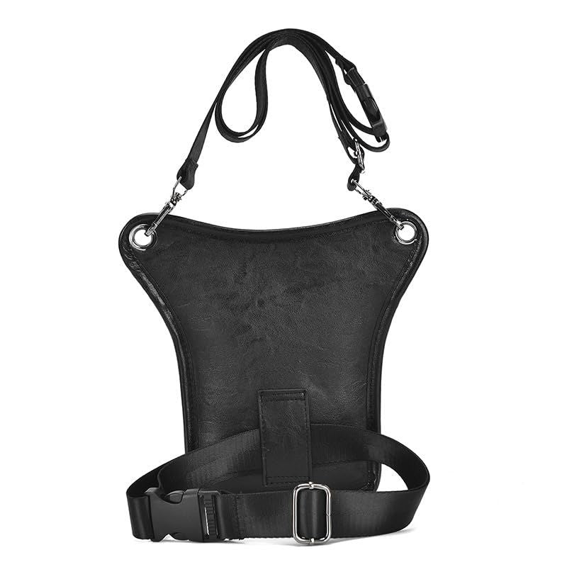 Black men's Genuine Leather Outdoor Sporting Hiking Waist Hip Pack Messenger Shoulder Drop Leg Thigh Bag Pouches