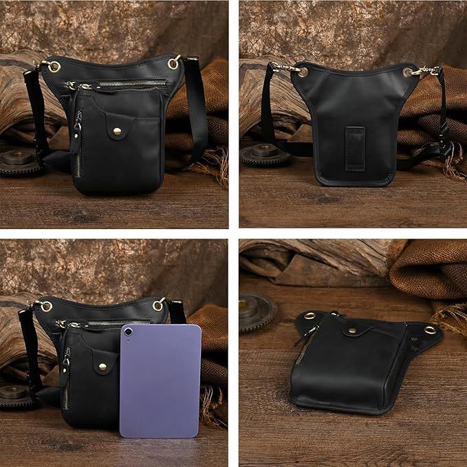 Brown men's Genuine Leather Outdoor Sporting Hiking Waist Hip Pack Messenger Shoulder Drop Leg Thigh Bag Pouches