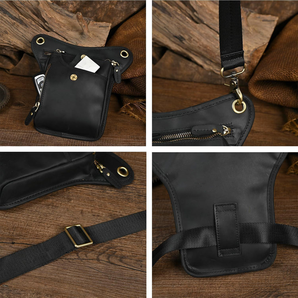 Brown men's Genuine Leather Outdoor Sporting Hiking Waist Hip Pack Messenger Shoulder Drop Leg Thigh Bag Pouches