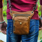 Light brown men's Genuine Leather Outdoor Sporting Hiking Waist Hip Pack Messenger Shoulder Drop Leg Thigh Bag Pouches