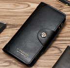 Dark brown wallet for Men, High-End Stylish Long Leather Billfold with Magnetic Closure and Multiple Credit Card Slots, Ultra Thin Three-in-One Business Organizer