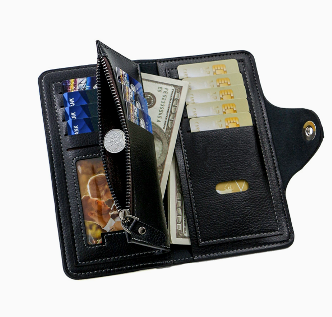 Dark brown wallet for Men, High-End Stylish Long Leather Billfold with Magnetic Closure and Multiple Credit Card Slots, Ultra Thin Three-in-One Business Organizer