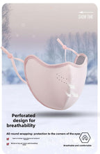 Pink thick plush warm mask with breathable holes, women's windproof and cold proof skiing mask, warm winter outdoor snow sports mask