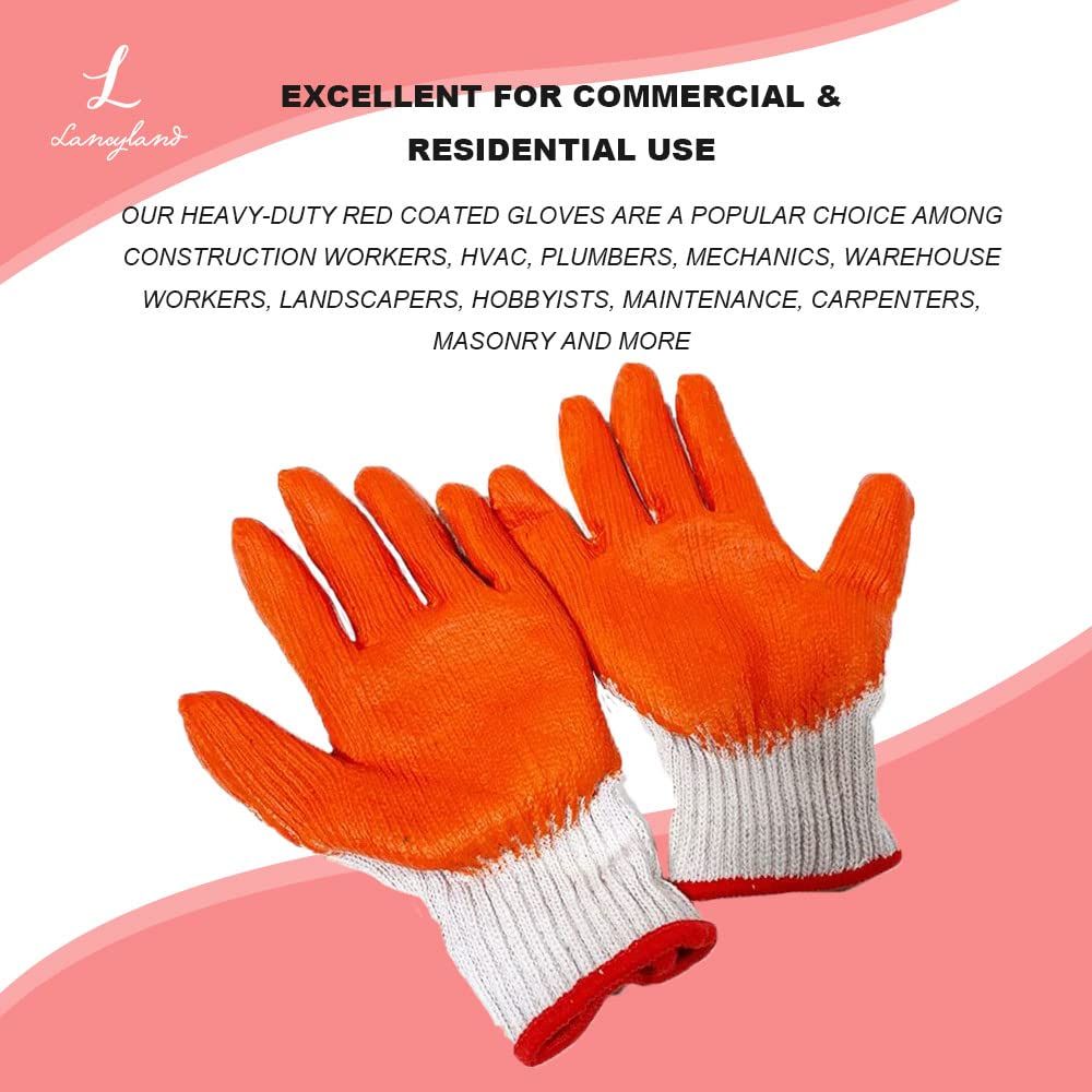 Orange 7-needle bleached yarn flat coated gloves, dipped in latex, abrasion-resistant, work protection, oil-resistant
