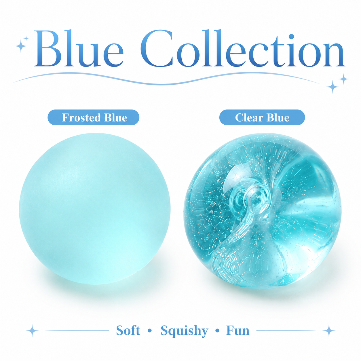 Clear Blue Coconut Oil Stress Ball, Slow Rising Non-Sticky Squishy Squeeze Ball, Soft Sensory Fidget Toy for Stress Relief, Relaxation and Focus