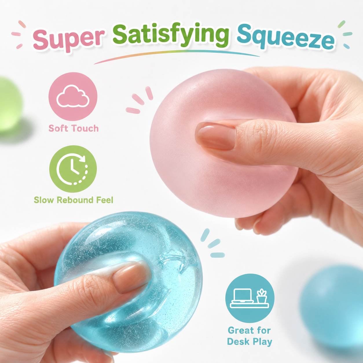 Frosted Pink Coconut Oil Stress Ball, Slow Rising Non-Sticky Squishy Squeeze Ball, Soft Sensory Fidget Toy for Stress Relief, Relaxation and Focus