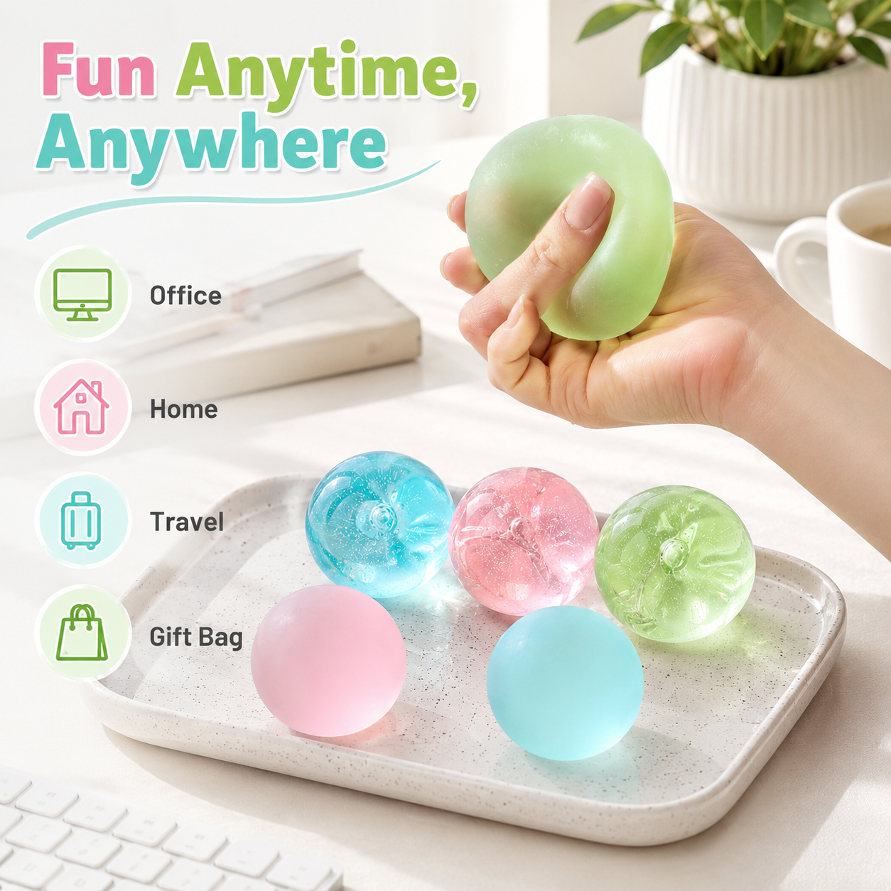 Frosted Green Coconut Oil Stress Ball, Slow Rising Non-Sticky Squishy Squeeze Ball, Soft Sensory Fidget Toy for Stress Relief, Relaxation and Focus