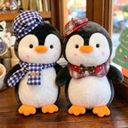 30cm Blue Grid Cute Penguin Plush Toy with Hat, Plush Animal Doll, Cute Penguin Toy, Christmas Gift, Birthday Gift, Home Decoration