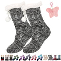 Mixed black extra-thick knitted slippers and socks for winter, fluffy cashmere warm floor socks, non-slip, comfortable and warm indoor socks, unisex.