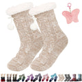 Extra thick white knitted slippers and socks for winter, fluffy cashmere warm floor socks, non-slip, comfortable and warm indoor socks, unisex.