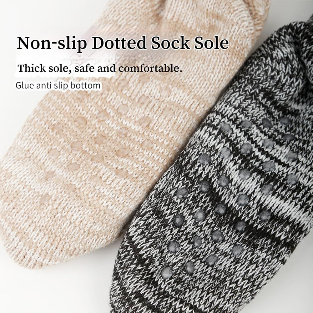 2-Pair Pack of Extra Thick Knitted Slippers and Socks for Winter, Fluffy Cashmere Warm Floor Socks, Non-Slip Comfortable and Warm Indoor Socks, Unisex (Mixed Black + Mixed White)