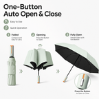 Gray automatic travel umbrella with 60 ribs, large double-layered weatherproof umbrella, portable folding sun umbrella, outdoor rain and sun protection.
