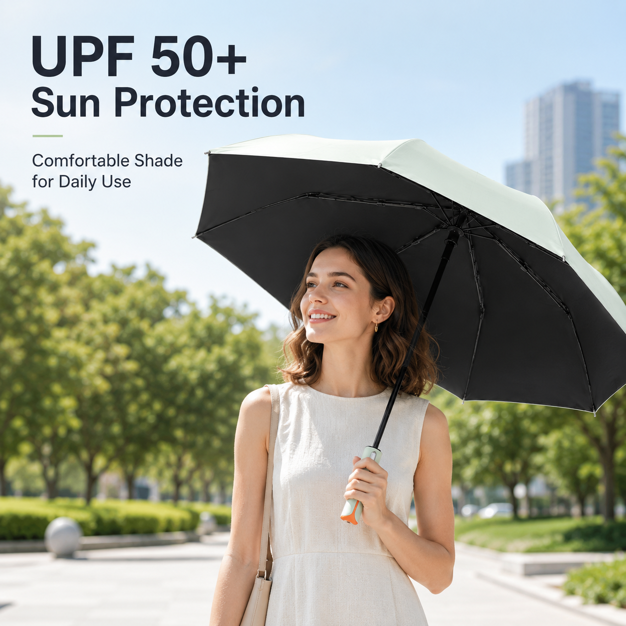 Gray automatic travel umbrella with 60 ribs, large double-layered weatherproof umbrella, portable folding sun umbrella, outdoor rain and sun protection.