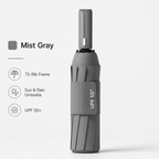 Gray automatic travel umbrella with 72 ribs, large double-layered weatherproof umbrella, portable folding sun umbrella, outdoor rain and sun protection.