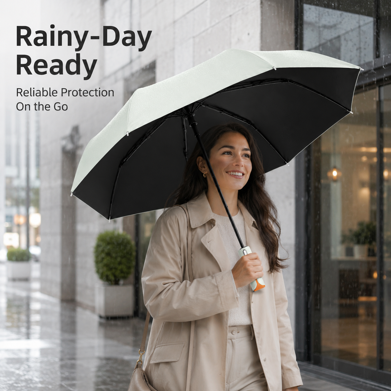 Gray automatic travel umbrella with 72 ribs, large double-layered weatherproof umbrella, portable folding sun umbrella, outdoor rain and sun protection.