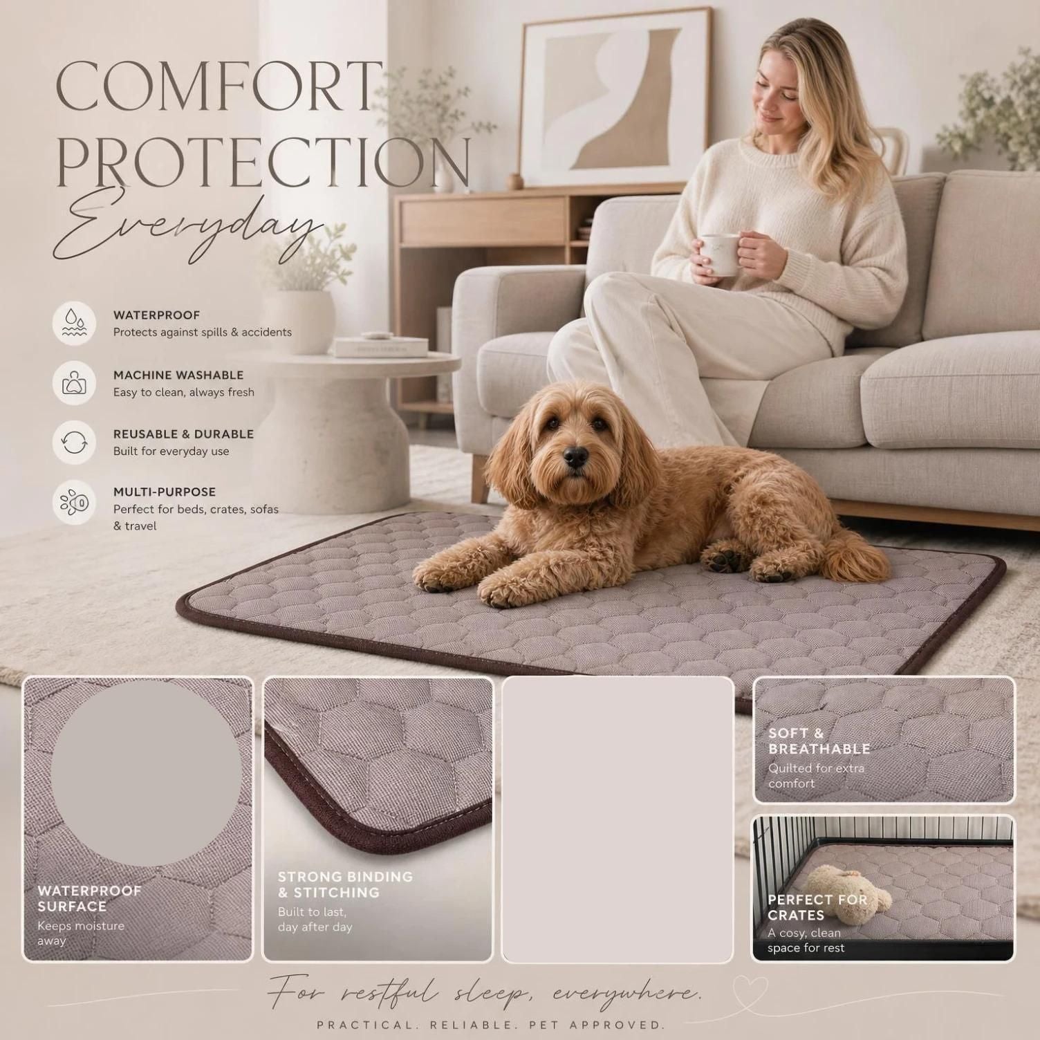 2pcs Coffee Ice Silk Pet Pad, Size M (60×50cm)