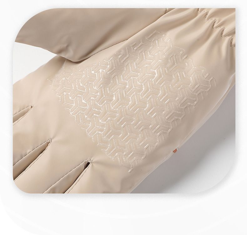 2 Pairs Thermal Gloves,Fleece Lined Lace - Beige
