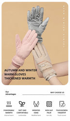 2 Pairs Thermal Gloves,Fleece Lined Lace - Light Purple