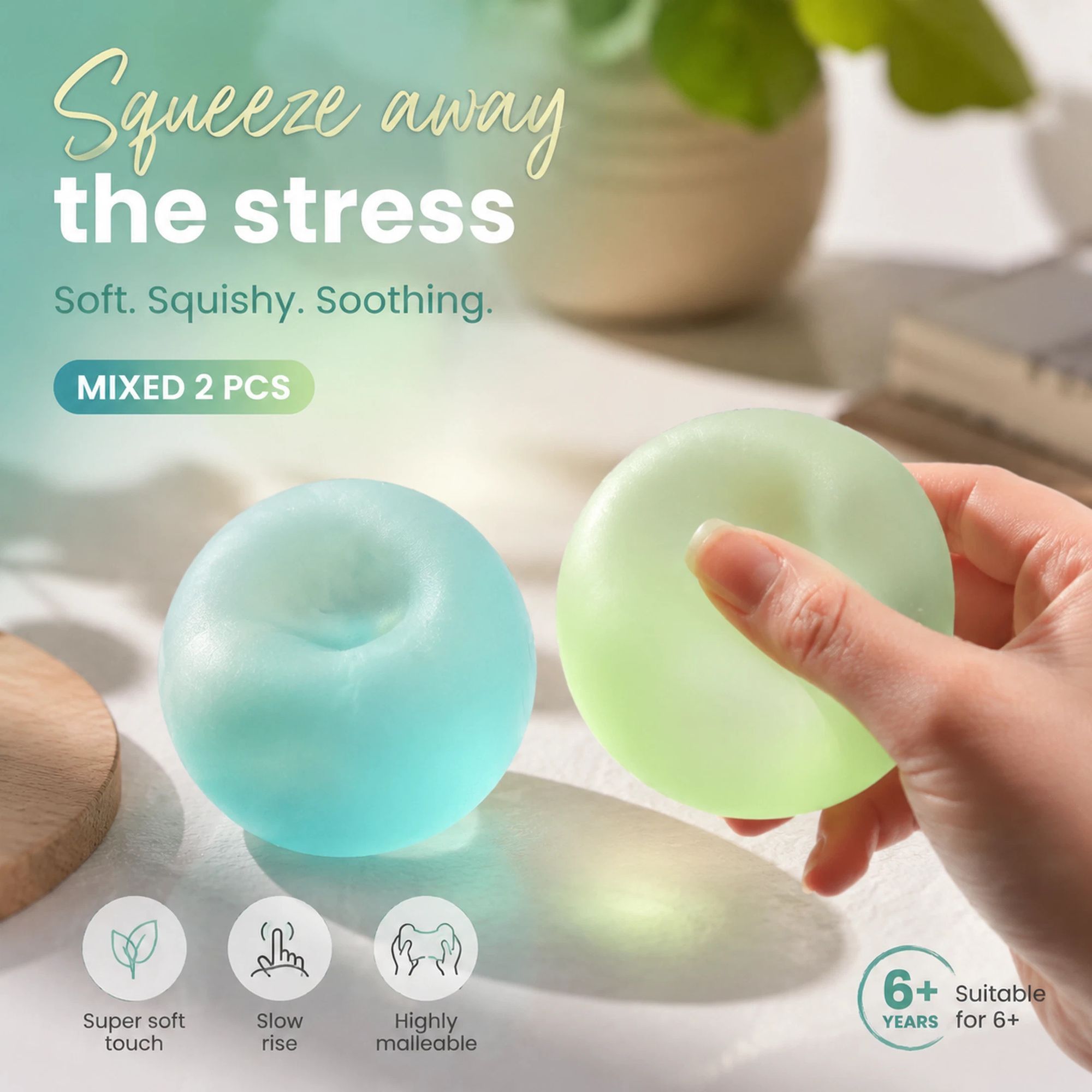 Mixed Matte Dreamy Blue & Green Squishy 6cm 2 Pack
