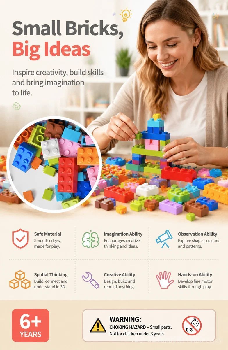 Fun Creative Mini Building Blocks DIY Puzzle Toy, 500pcs Color Box Pack (Separater & Instruction Included)