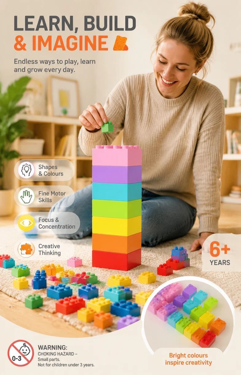 Engaging Mini Building Blocks DIY Puzzle Toy, 500pcs Plain Bag Regular Colours (Separater & Instruction Included)