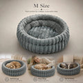 Warm Anti-Damp Pet Round Nest, Grey Faux Rabbit Fur M Size, All Season Daily Use