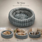 Warm Anti-Damp Pet Round Nest, Grey Faux Rabbit Fur M Size, All Season Daily Use