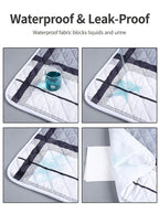 Senior Care Waterproof Bed Pad 100x150cm, Super Absorbent 4-Layer, Anti-Slip, Mini White Plaid, Minimalist Simple Look