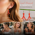 Warm Forest Dangle Earrings, Bright Red Antler Detail, Complete Pair