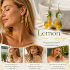 Eye-catching Plant Hook Earrings, Two Lemons Three Leaves Single Flower, Sold As Pair