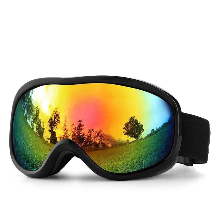 Thoughtful Holiday Gift Double-Layer Anti-Fog Ski Goggles, Breathable HD Lenses Cut Harsh Reflections, Black Frame Red Imitation Lens