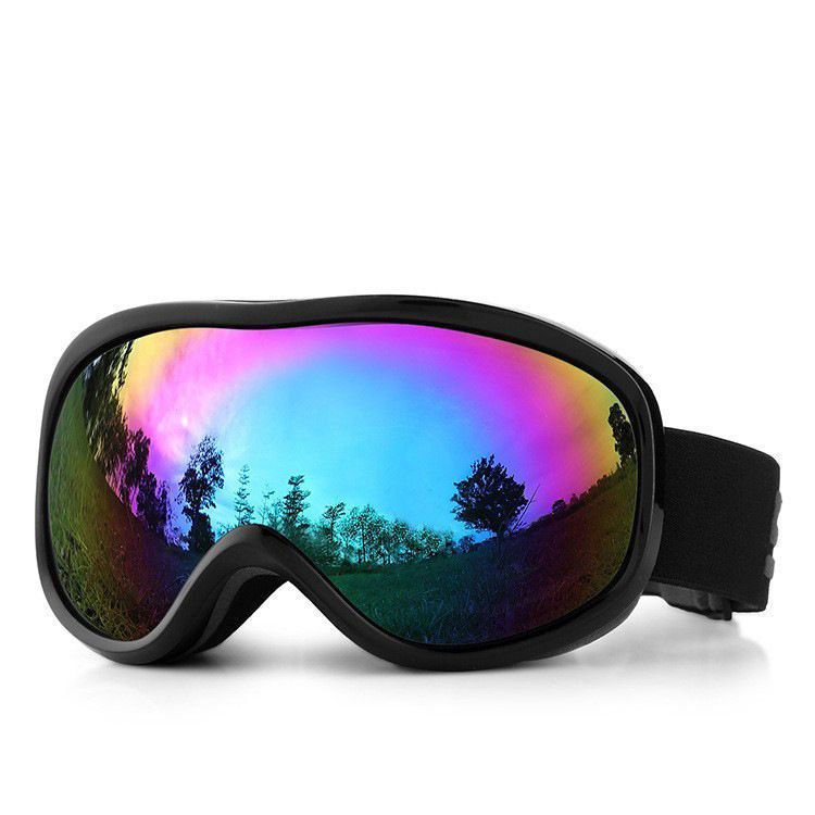 Heartfelt Present For Ski Enthusiasts, Wind Resistant Anti-Glare Ski Glasses With Vibrant Rainbow Lens, Black Frame