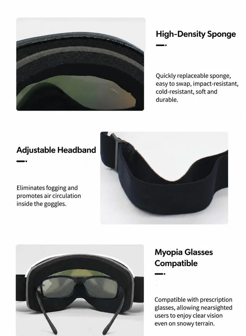 Heartfelt Present For Ski Enthusiasts, Wind Resistant Anti-Glare Ski Glasses With Vibrant Rainbow Lens, Black Frame
