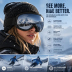 Sentimental Outdoor Companion Gift, Double Anti-Fog Ski Glasses Minimize Distracting Light Glare, Black Frame Grey Lens