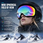 Sentimental Spherical Ski Goggles UV400, White Frame, Blue Lens + Striped Black White Strap