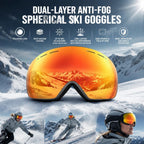 Premium Anti-Fog Ski Eyewear UV400, Black Frame, Black Coating Lens + Striped Black White Strap