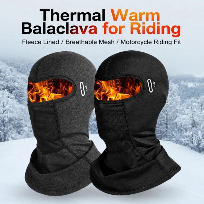 Warm Windproof Ski Neck Mask, Black Long Style With Glasses Holes, One Size, 2 Pcs