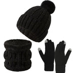 Thoughtful Ski Trip Gift Fleece Lined Thick Knit Hat 3 Pack Black, Warm Cold Weather Outdoor Snow Accessory
