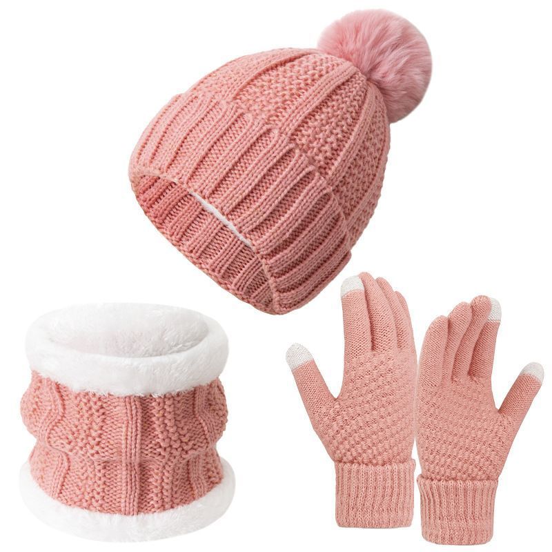 Sweet Ski Outing Gift Thick Warm Knit Hat 3 Pack Pink, Great Camping & Snowfield Daily Matching Accessory